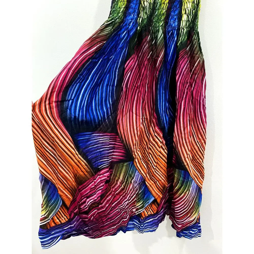 Multicolor Pleated Maxi Dress with Spaghetti Straps - Picture 4 of 9